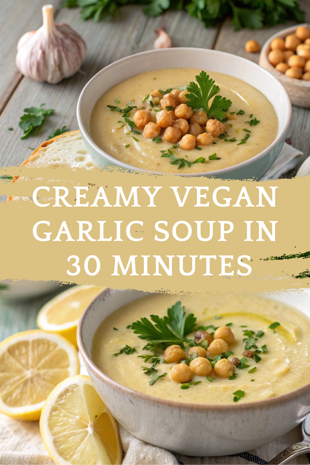 Creamy Vegan Garlic Chickpea Soup in 30 Minutes