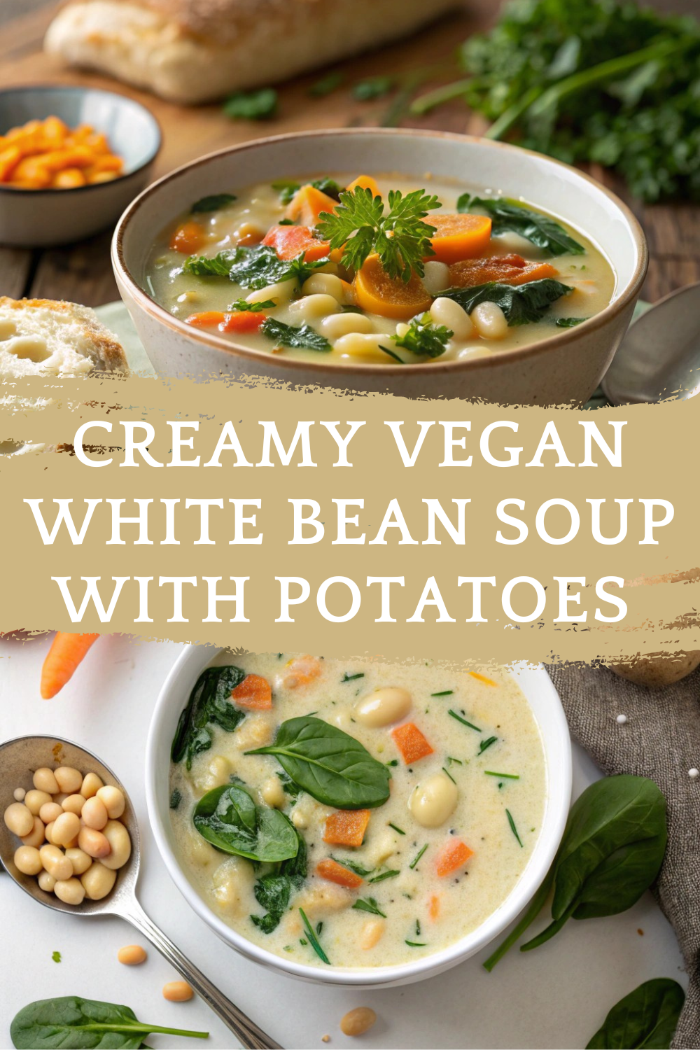 Creamy Vegan White Bean Soup with Potatoes and Vegetables